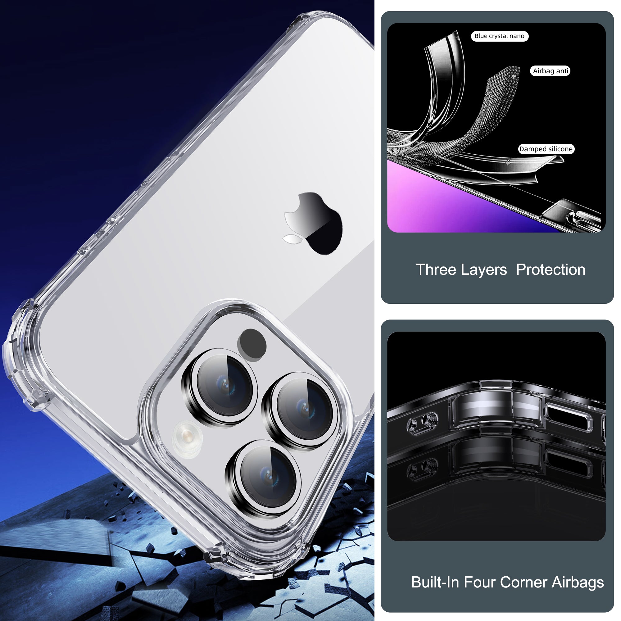 IPAKY Anti-drop Phone Case pro iPhone 15 Pro Max Hard PC Zadní TPU rámeček Čirý kryt telefonu IPAKY Anti-drop Phone Case pro iPhone 15 Pro Max Hard PC Zadní TPU rámeček Čirý kryt telefonu
